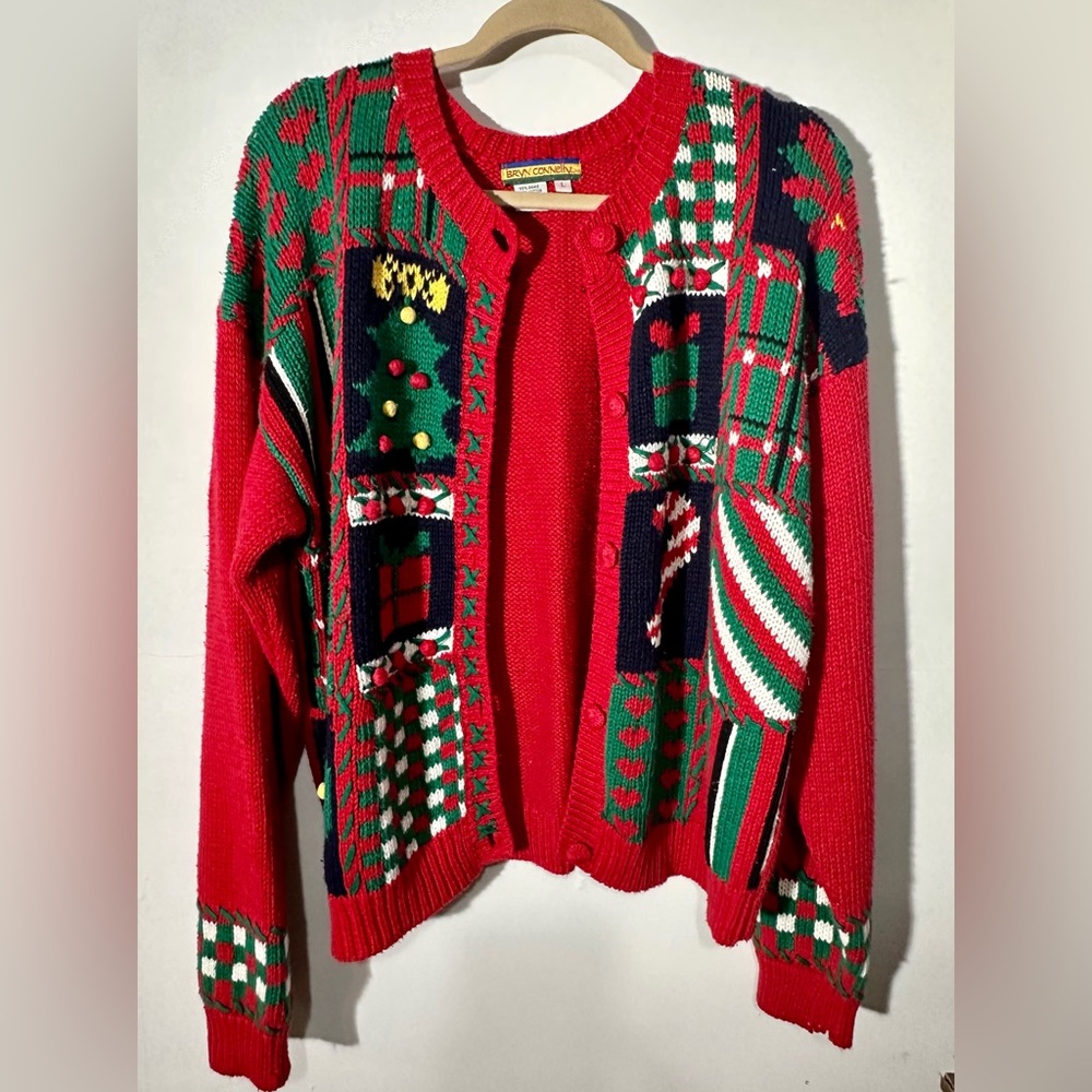 Bryn Connelly Vintage Ugly Christmas Cardigan Sweater 90’s
